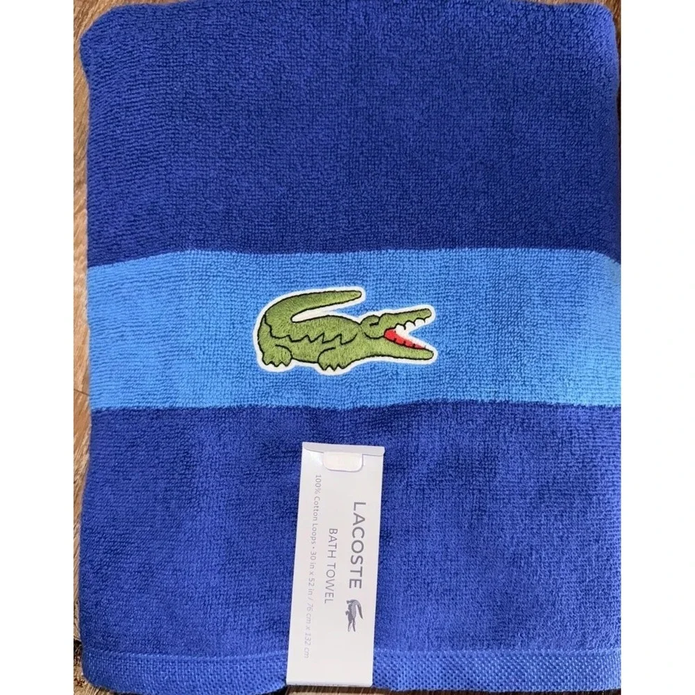 Lacoste Bath Towels Luxury Blue Cotton with‎ Crocodile Logo 30 x 52 NWT